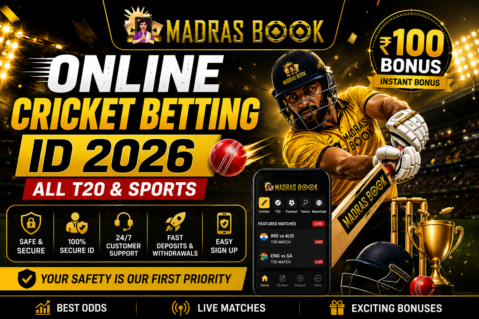 Online Cricket Betting ID 2026 – All T20 & Sports (₹100 Bonus)