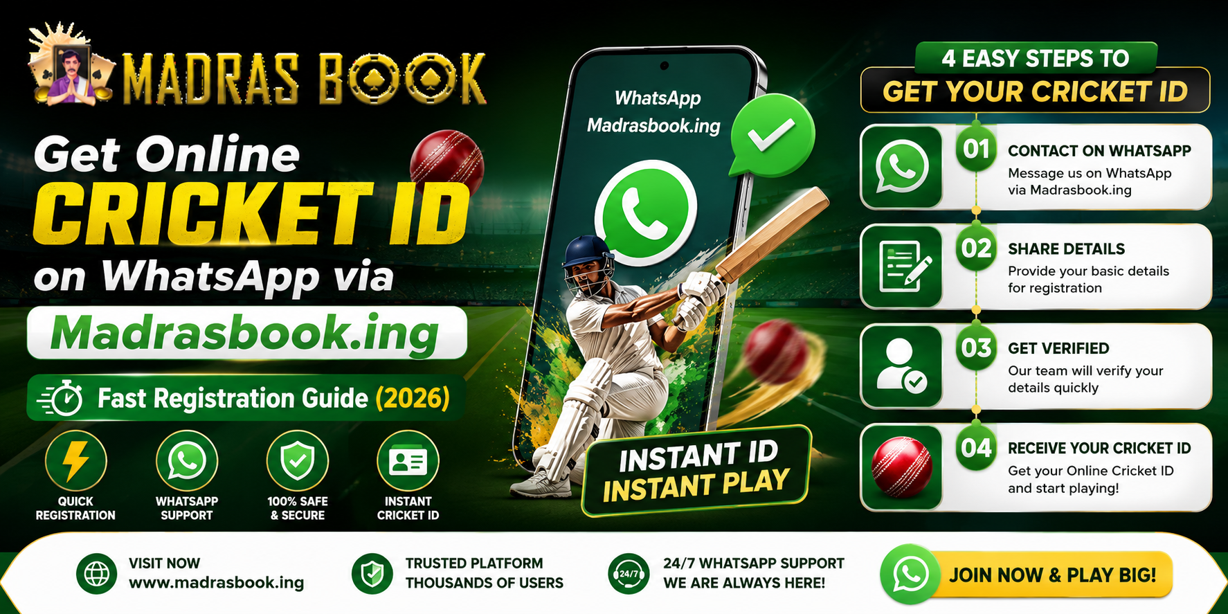Get Online Cricket ID on WhatsApp via Madrasbook.ing