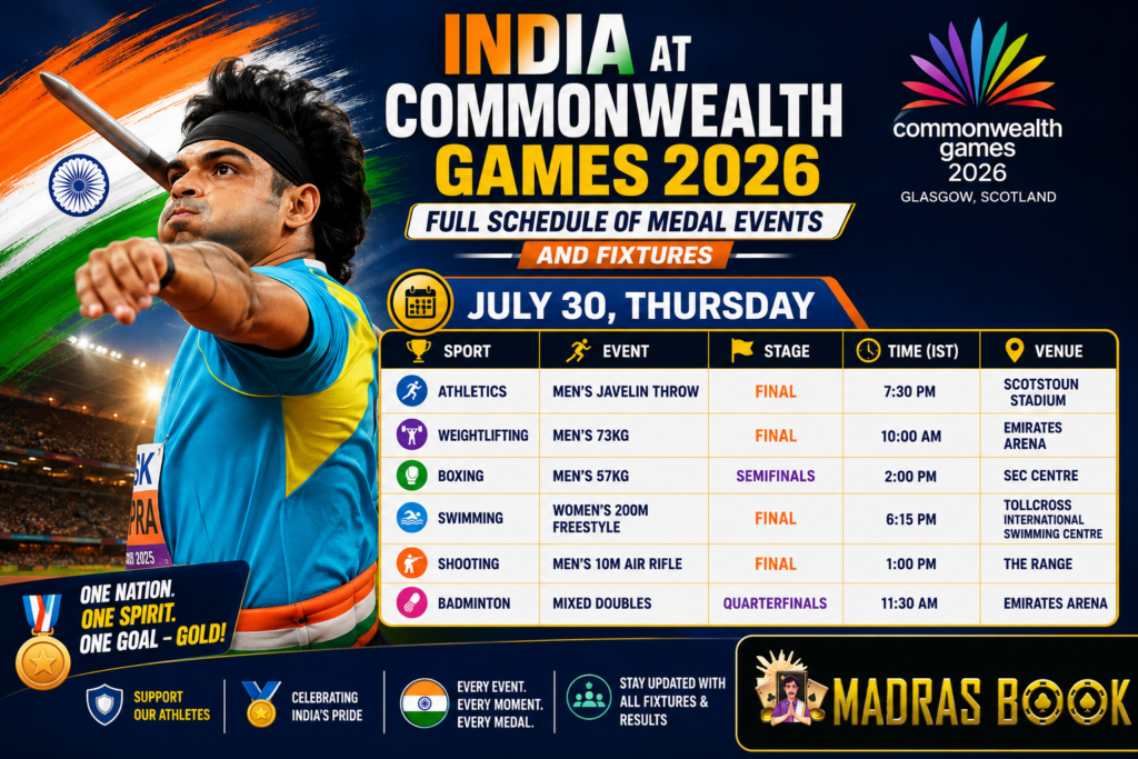 India Commonwealth Games 2026 schedule July 30
