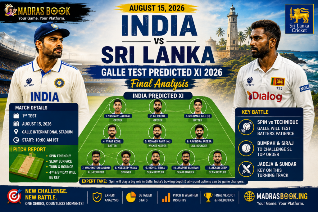 India Galle Test Predicted XI 2026