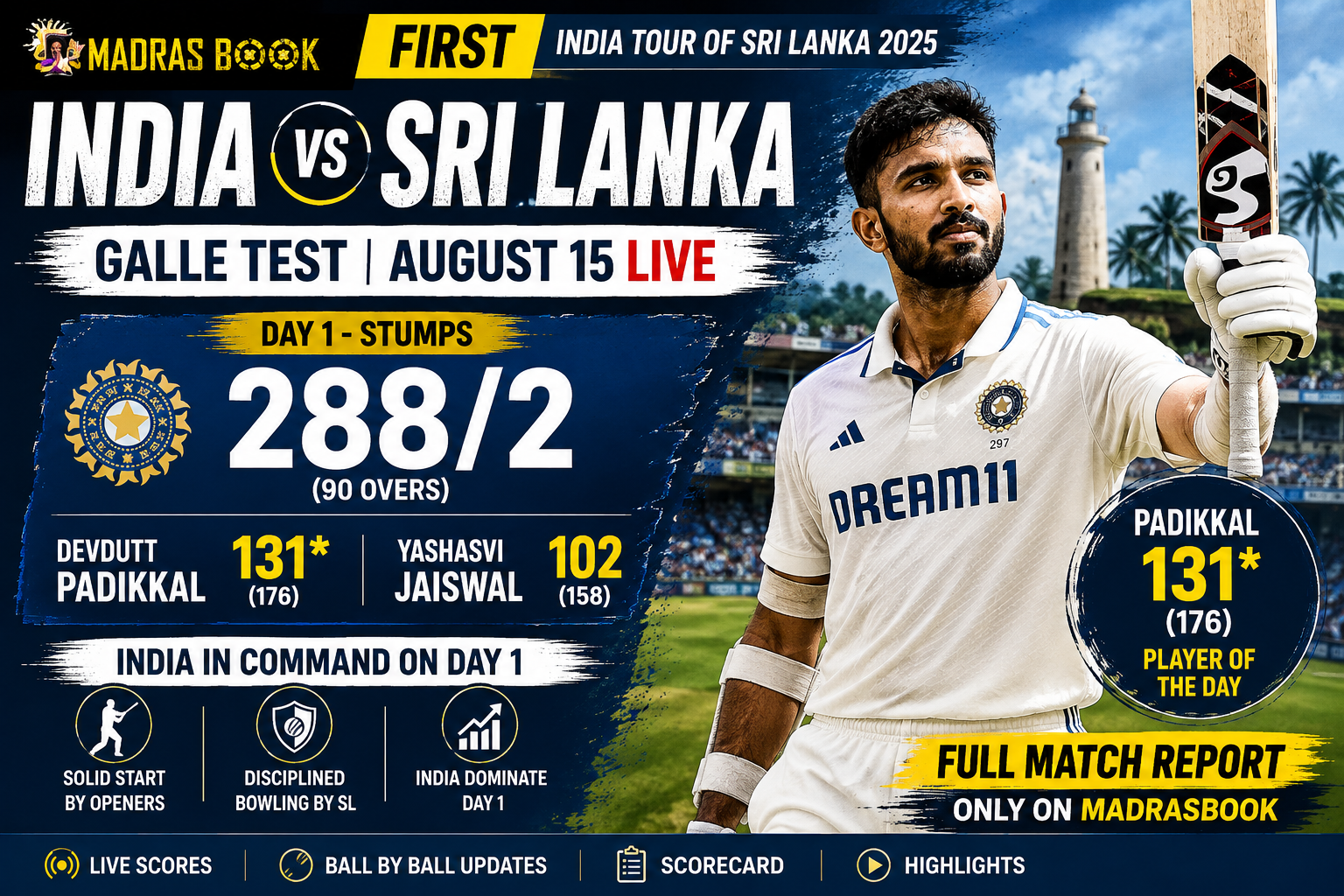 India Sri Lanka Galle Test August 15 live