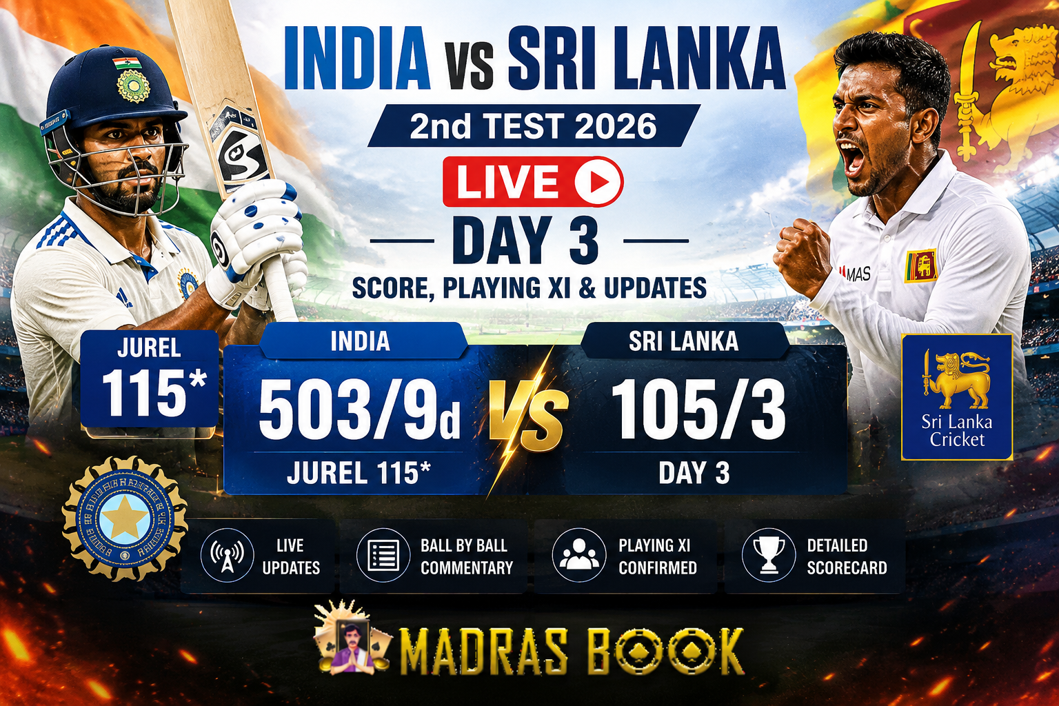 India Sri Lanka 2nd Test 2026 live