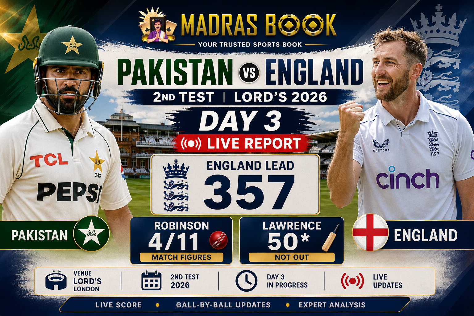 Pakistan England 2nd Test Lords 2026